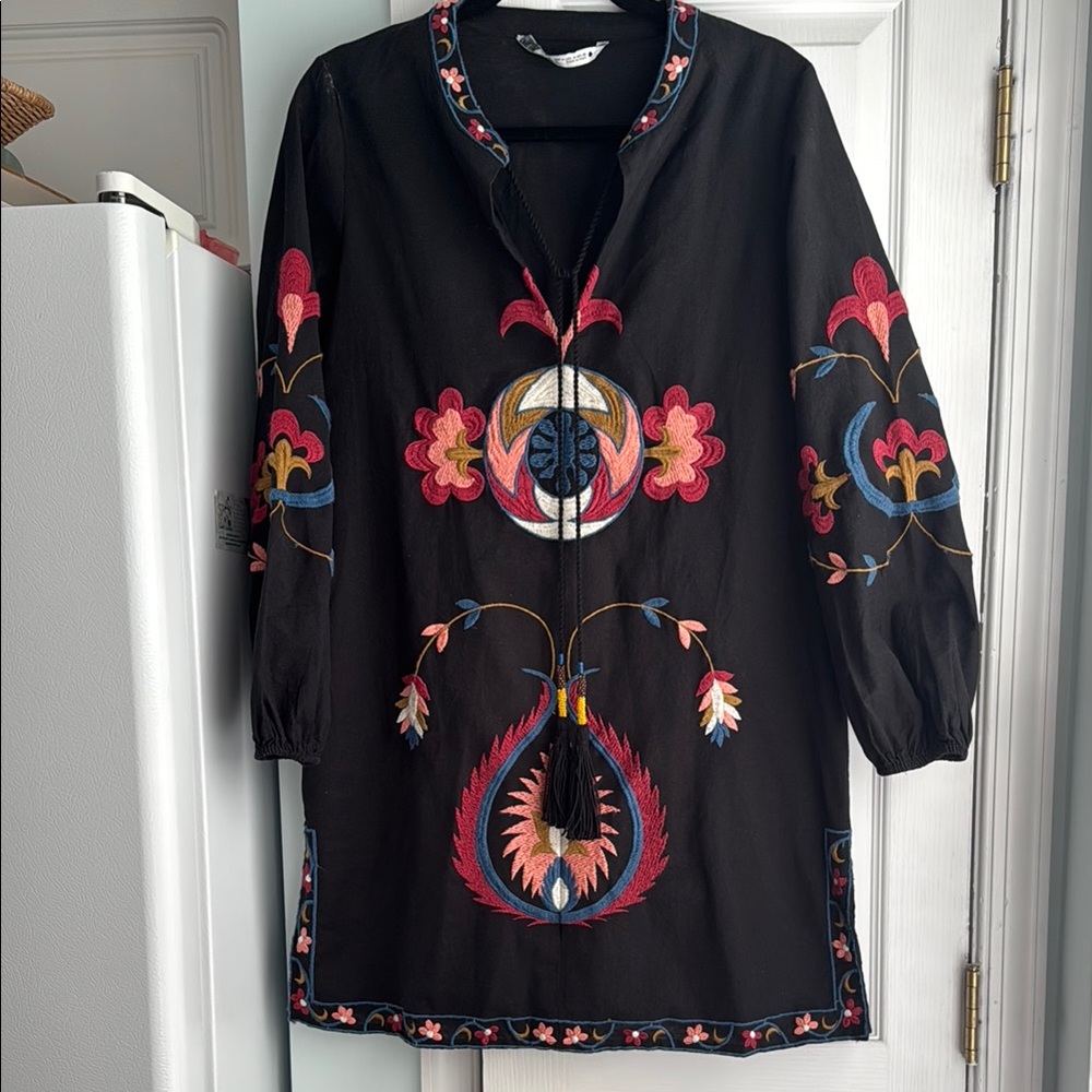 Zara Black Pink Long Sleeve Dress with Bishop Sleeves